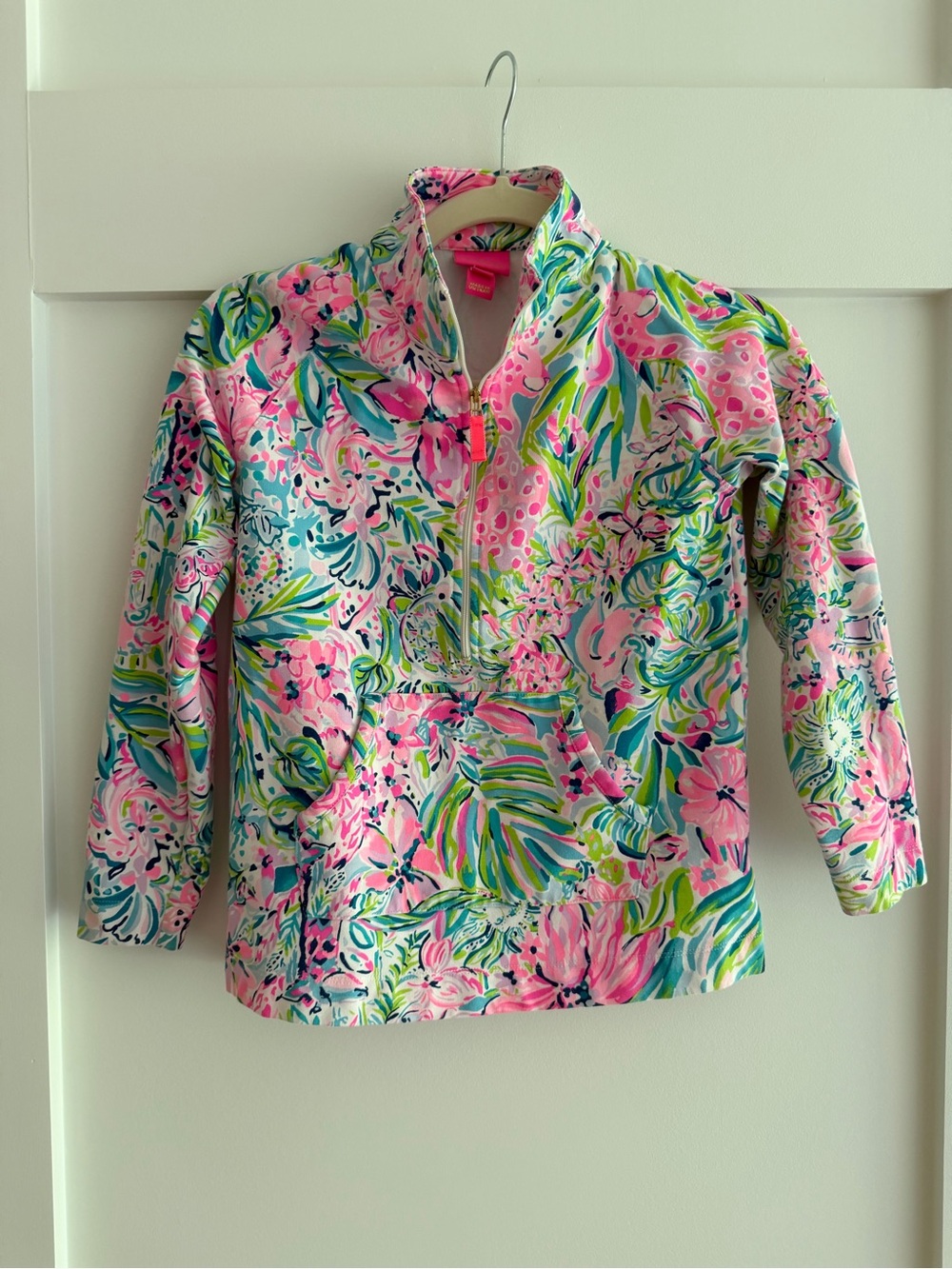 Lilly Pulitzer Girl’s Pink Multi Floral Quarter-Zip Pullover- size 12/14